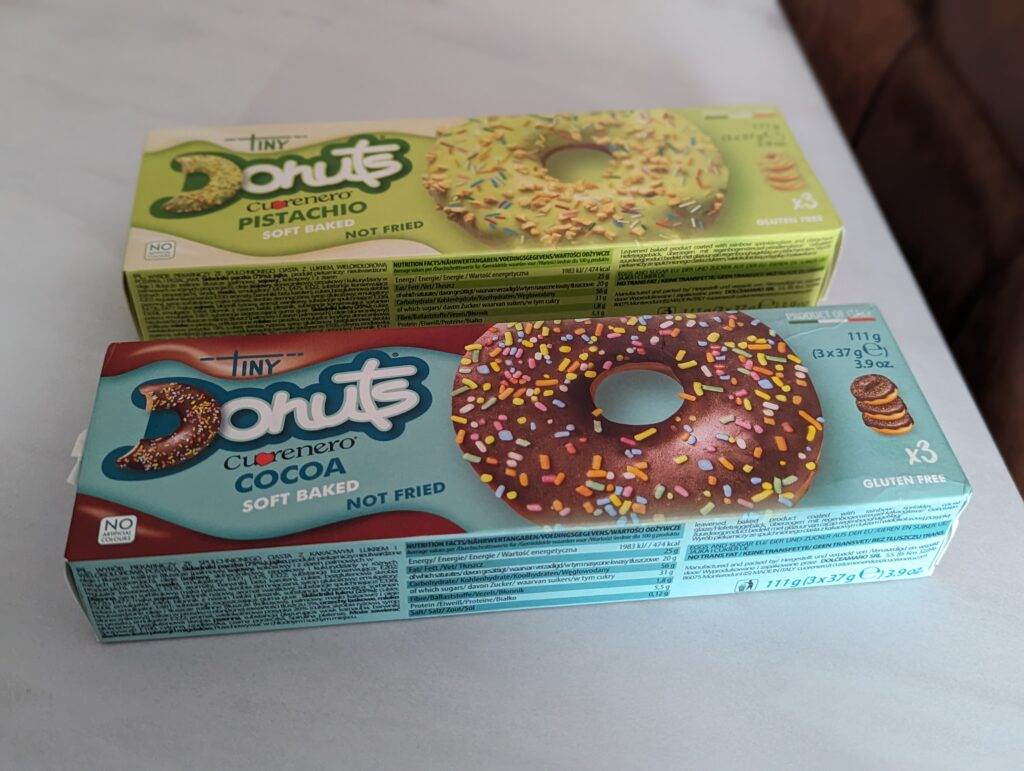 A picture of gluten-free doughnuts from TK Maxx on a countertop.