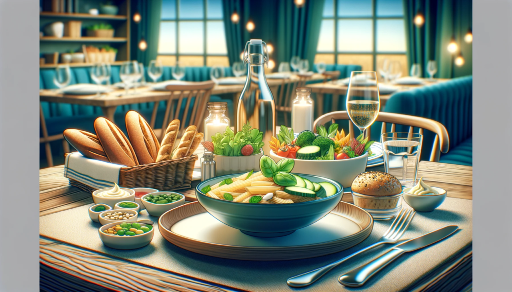 Illustration of gluten-free food on a restaurant table, reflecting a modern dining setting