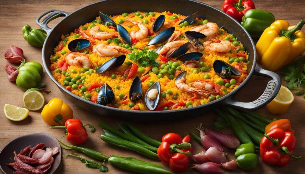 a picture of paella in a paella pain for an article exploring is paella gluten-free